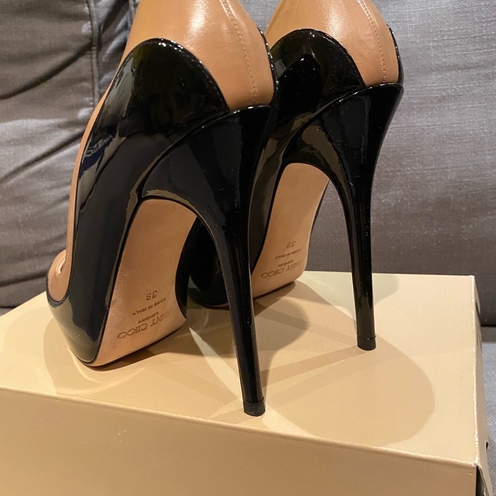 Jimmy Choo Sepia Two Tone Nude & Black Patent Heels - Picture 7 of 13